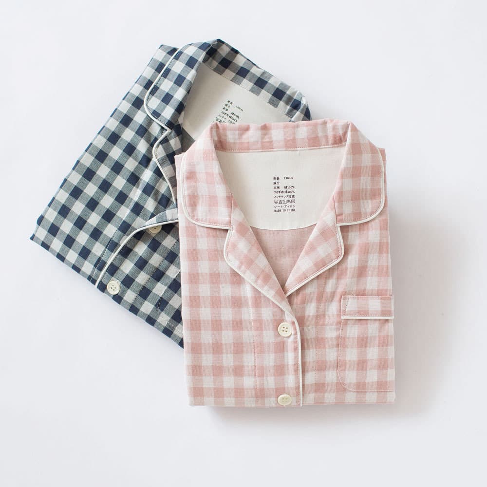 Conjunto de pijamas infantis sem costura importados do Japão, meninos, meninas, camada dupla, gaze, algodão, bebê, roupa