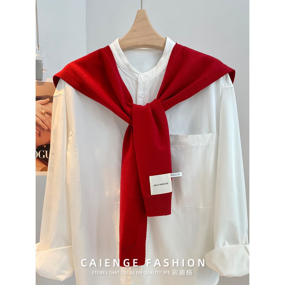 Estilo coreano novo estilo primavera outono vermelho malha xale feminino desgaste exterior temperamento pequeno colete c