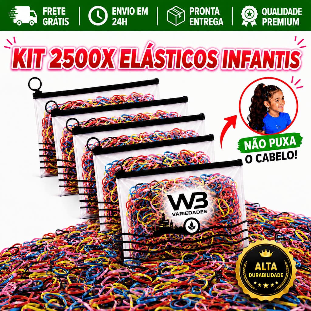 Kit 2500 Elástico de Cabelo Liguinha Feminino Multicolorido com Necessaire Envio Imediato