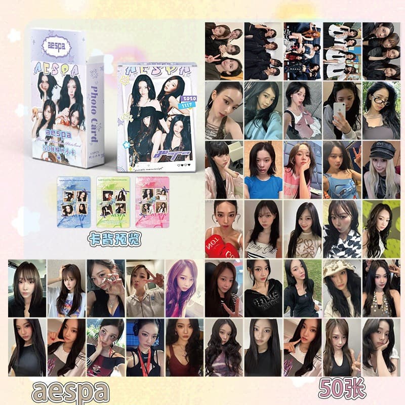 Cartões Fotográficos a Laser Kpop Aespa Karina Giselle Winter Ningning, Postais Lomo, 50 peças/caixa PYRG