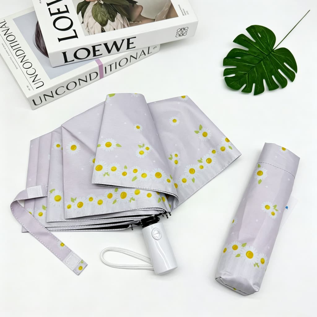 Totalmente automático roxo margarida vinil protetor solar guarda-chuva estudante dupla utilização guarda-sol adulto à pr