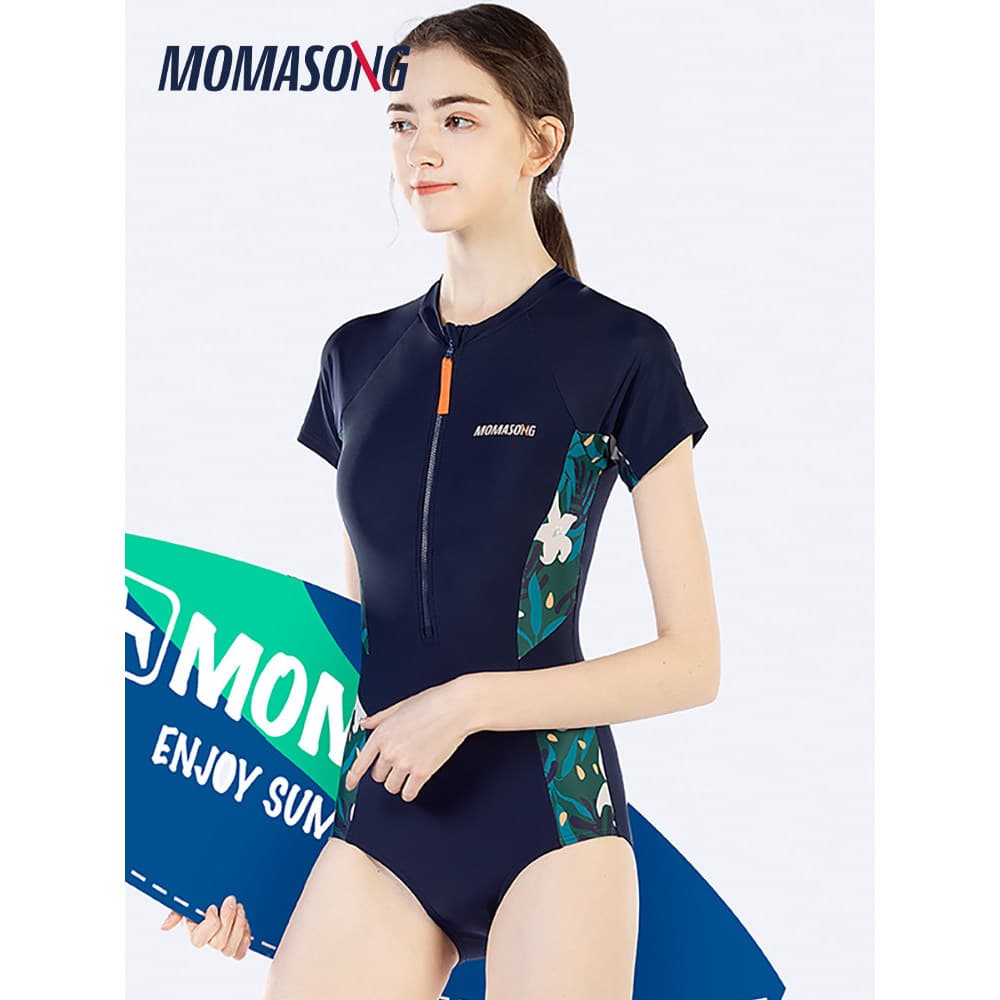 Momosong maiô feminino de uma peça de manga curta novo estilo capa conservadora barriga mais magro olhar profissional