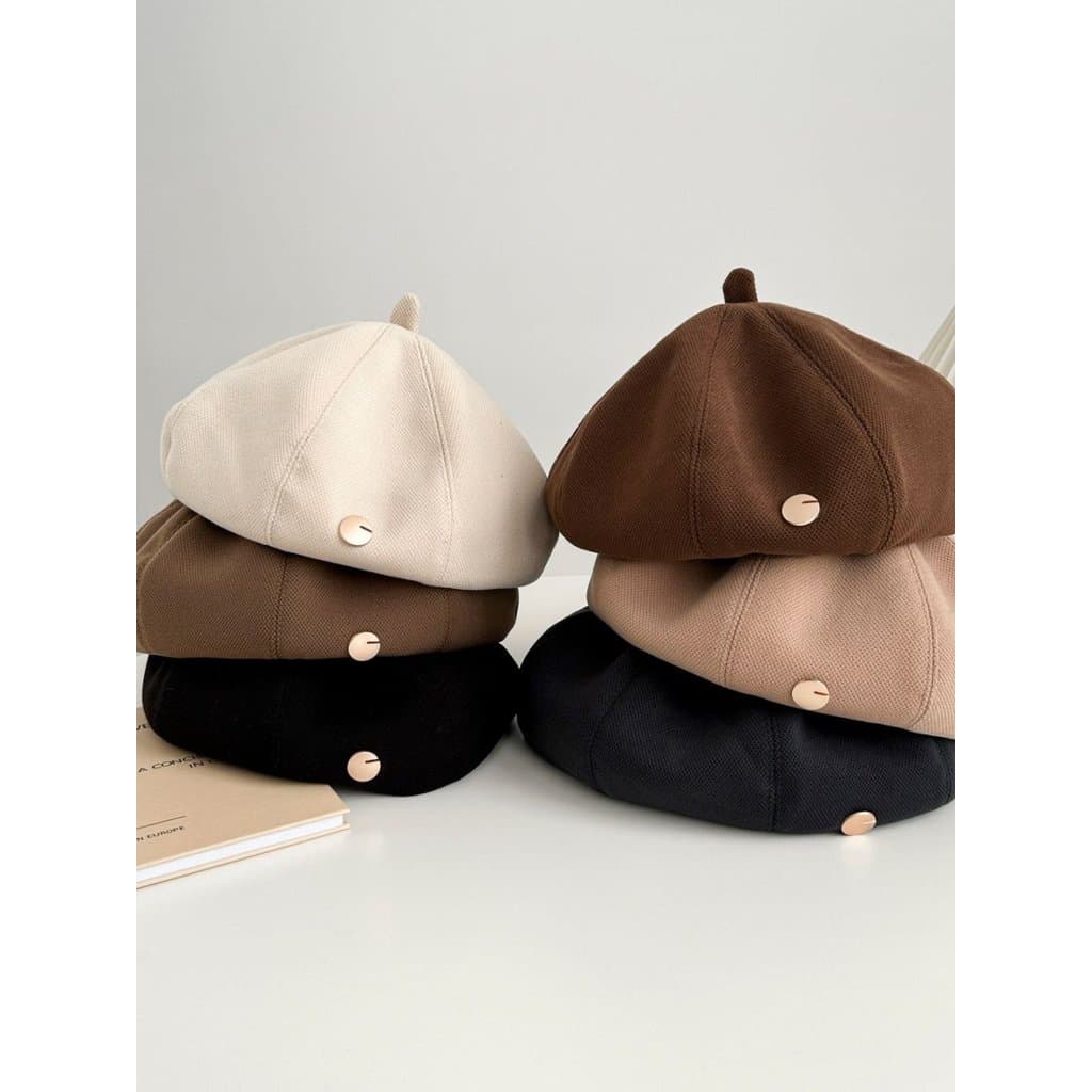 Boina feminina simples fivela redonda Retro outono inverno abóbora chapéu primavera outono rosto pequeno octogonal pinto