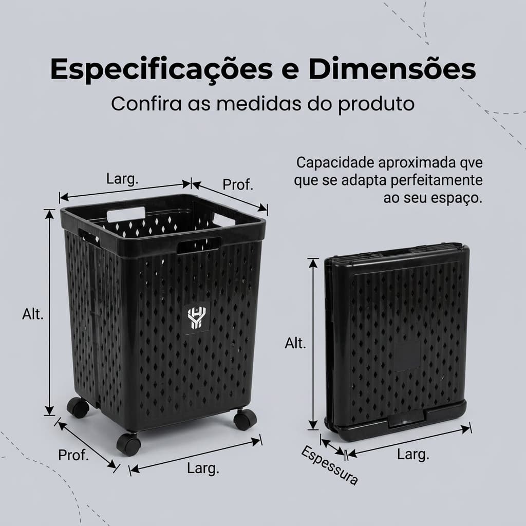 Cesto dobrável para roupas sujas, brinquedos e organização doméstica. Prático e versátil cor preta