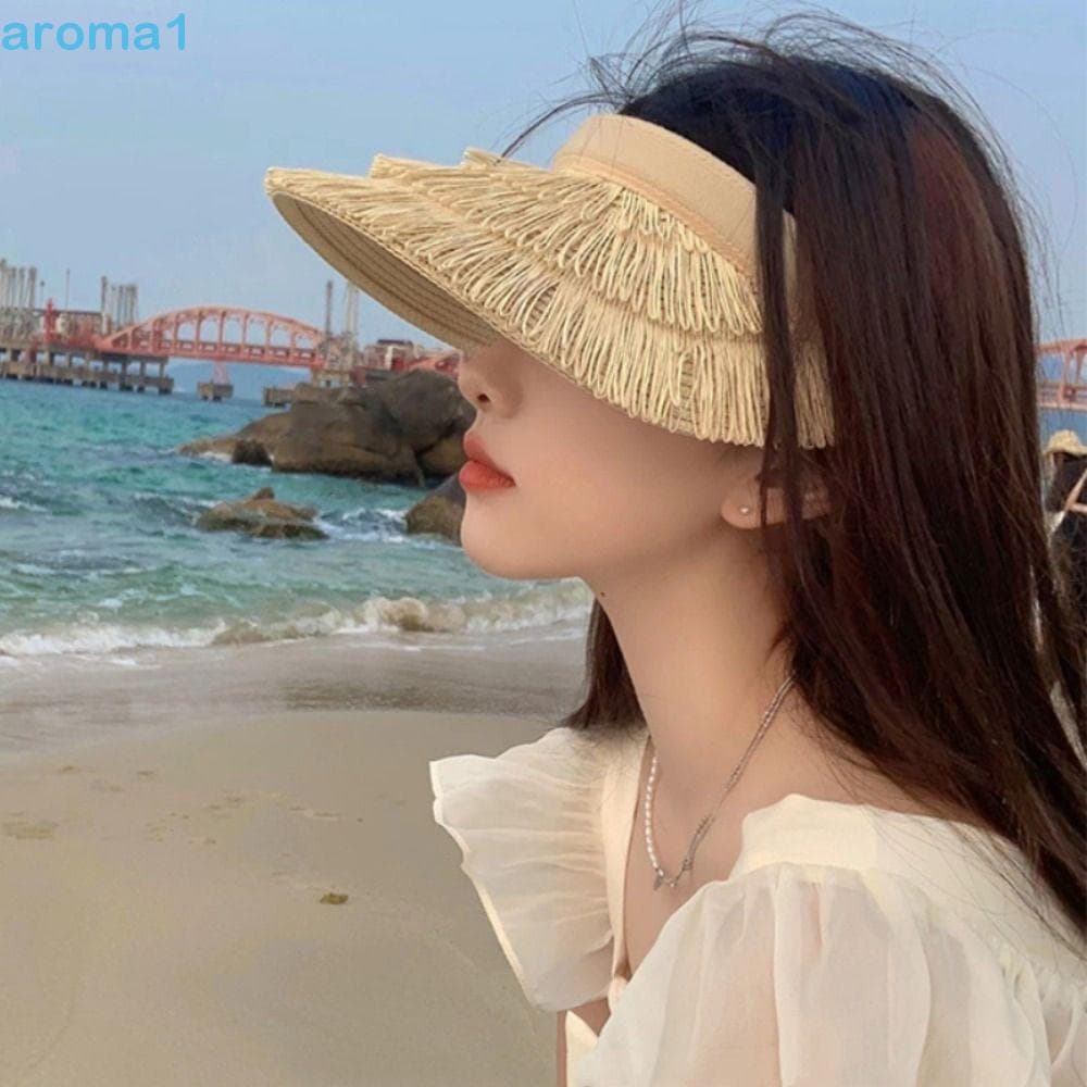 Chapéus De Palha Com Borla AROMA1 , Chapéu De Sol Vazio De Verão De Designer , Boné Proteção UV Para Praia