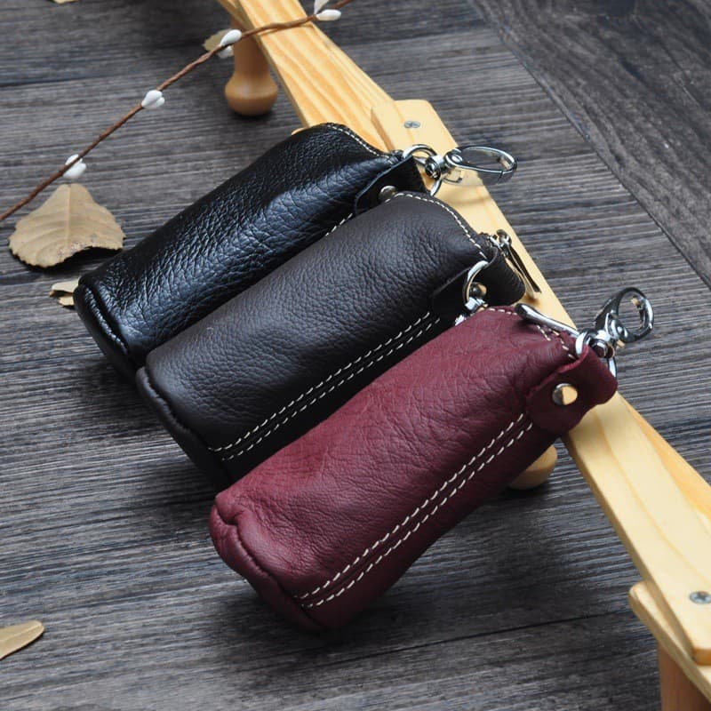 Novo estilo primeira camada de couro saco chave do carro das mulheres dos homens Retro couro genuíno cintura pendurado m