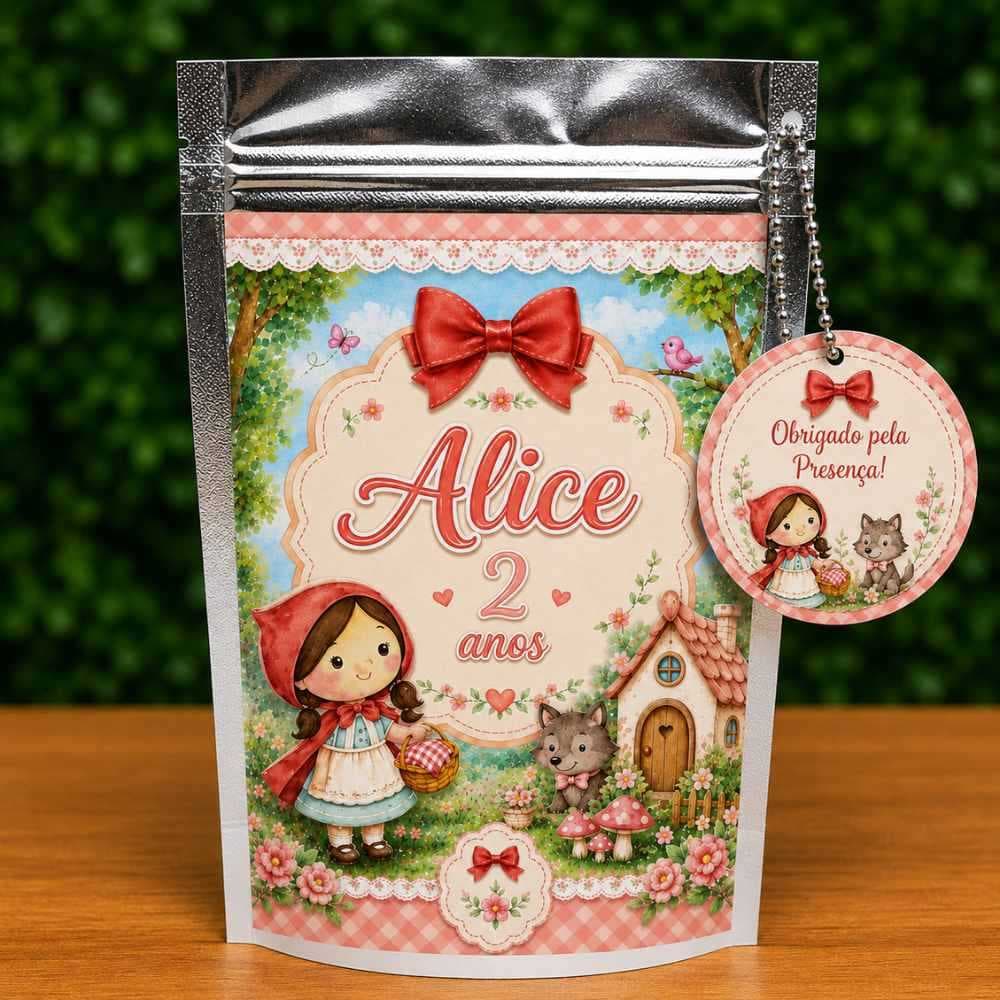Saquinho Metalizado Ziplock Chapeuzinho Vermelho Personalizado /Lembrancinha de Festa /Aniversário