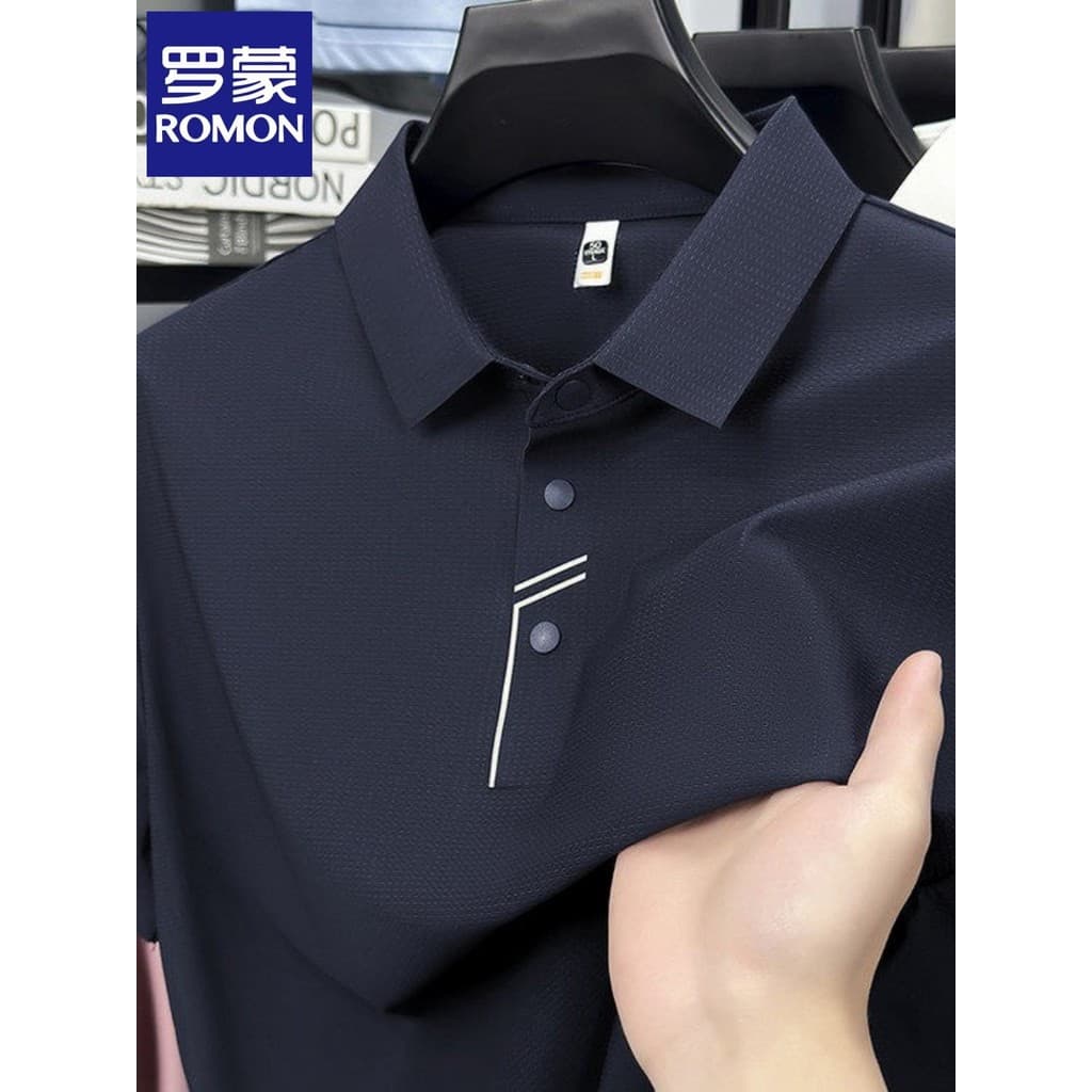 Lomon verão gelo seda masculina lapela de manga curta camiseta negócios Casual camisa POLO masculina estilo fino respirá