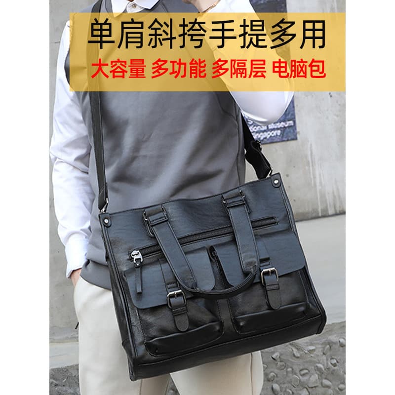 Bolsa para Laptop masculina de viagem de negócios estilo britânico bolsa de ombro de couro Crossbody 47 cm grande capaci