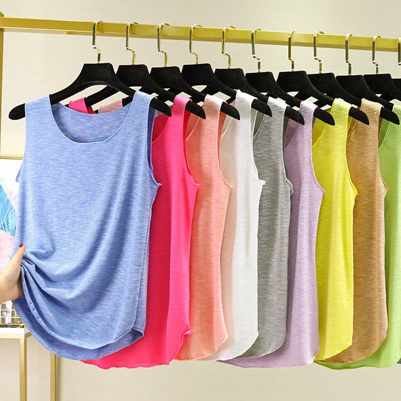 Cor sólida Slub algodão camisola feminina verão exterior Wear fino sem mangas topo em torno do pescoço interior solto pu