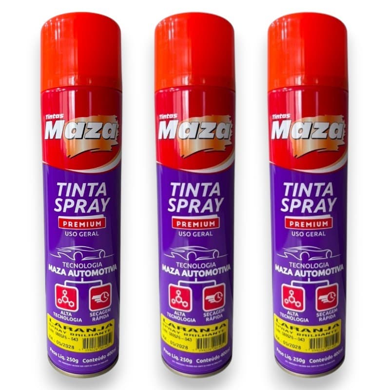 KIT 3 TINTA USO GERAL MAZA COR LARANJA 400ML 250G