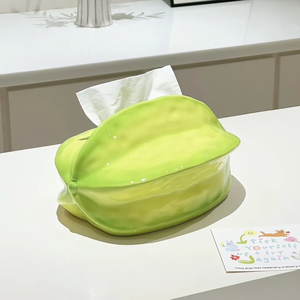 Carambola em forma de caixa de tecido cerâmica caixa de papel cerâmica sala estar Desktop caixa de armazenamento simples