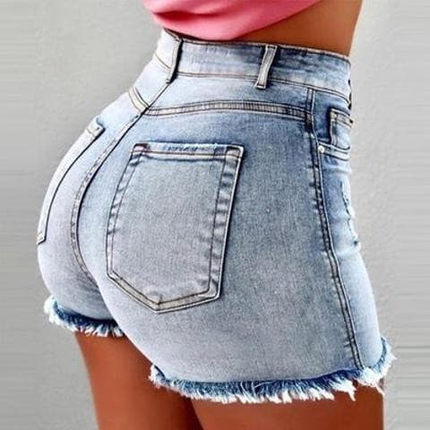 Shorts jeans femininos moda na moda estiramento borla rasgado cintura alta calças quentes