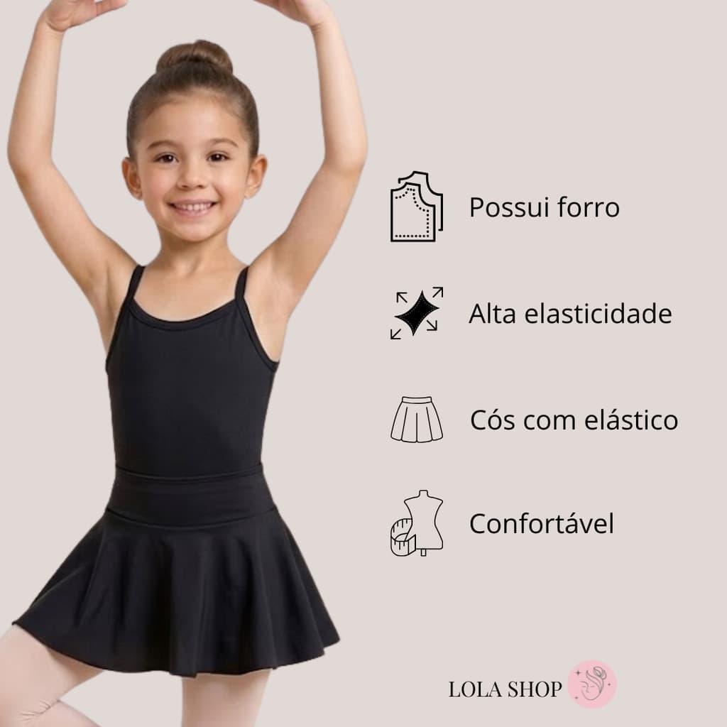 Kit Uniforme de Ballet Collant Alcinha Viés e Saia Cós Largo Bailarina