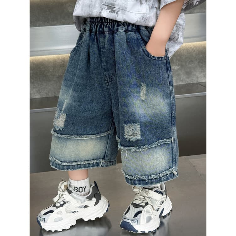 Meninos macacão Denim Shorts 2026 novo estilo versão coreana crianças soltas calças de cinco pontos bonito menino calças