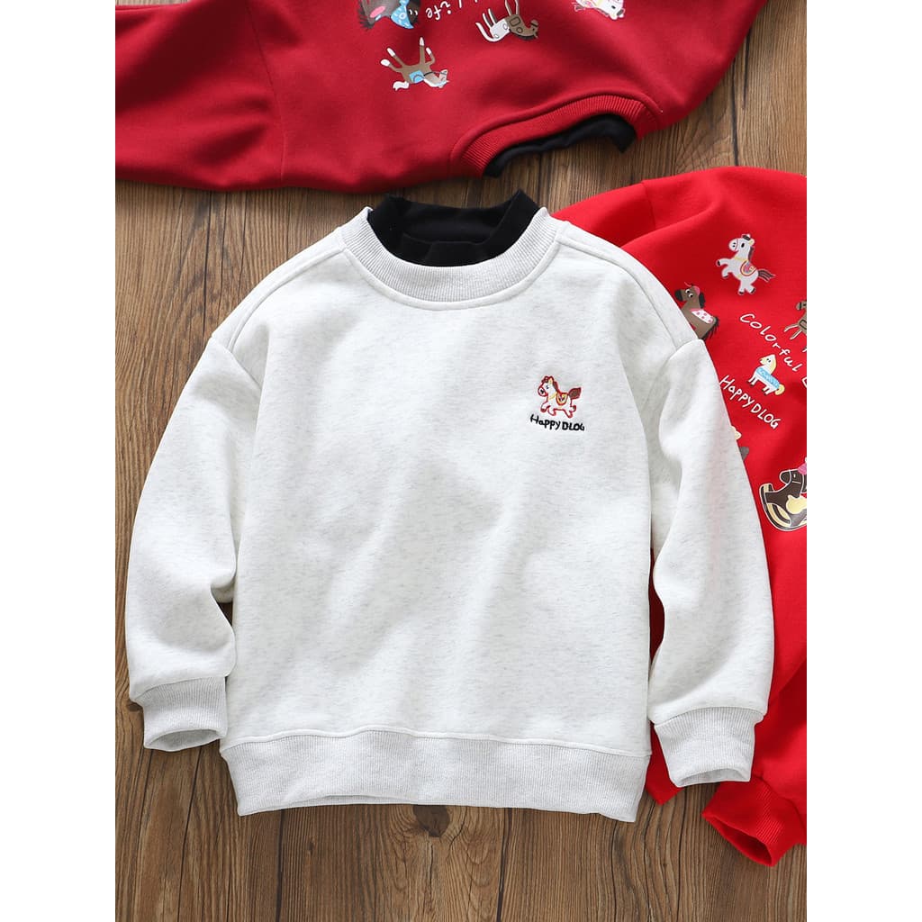 P Oferta especial meninos vermelho bordado pônei velo moletom ~ outono inverno novo estilo Benming ano médio grande roup