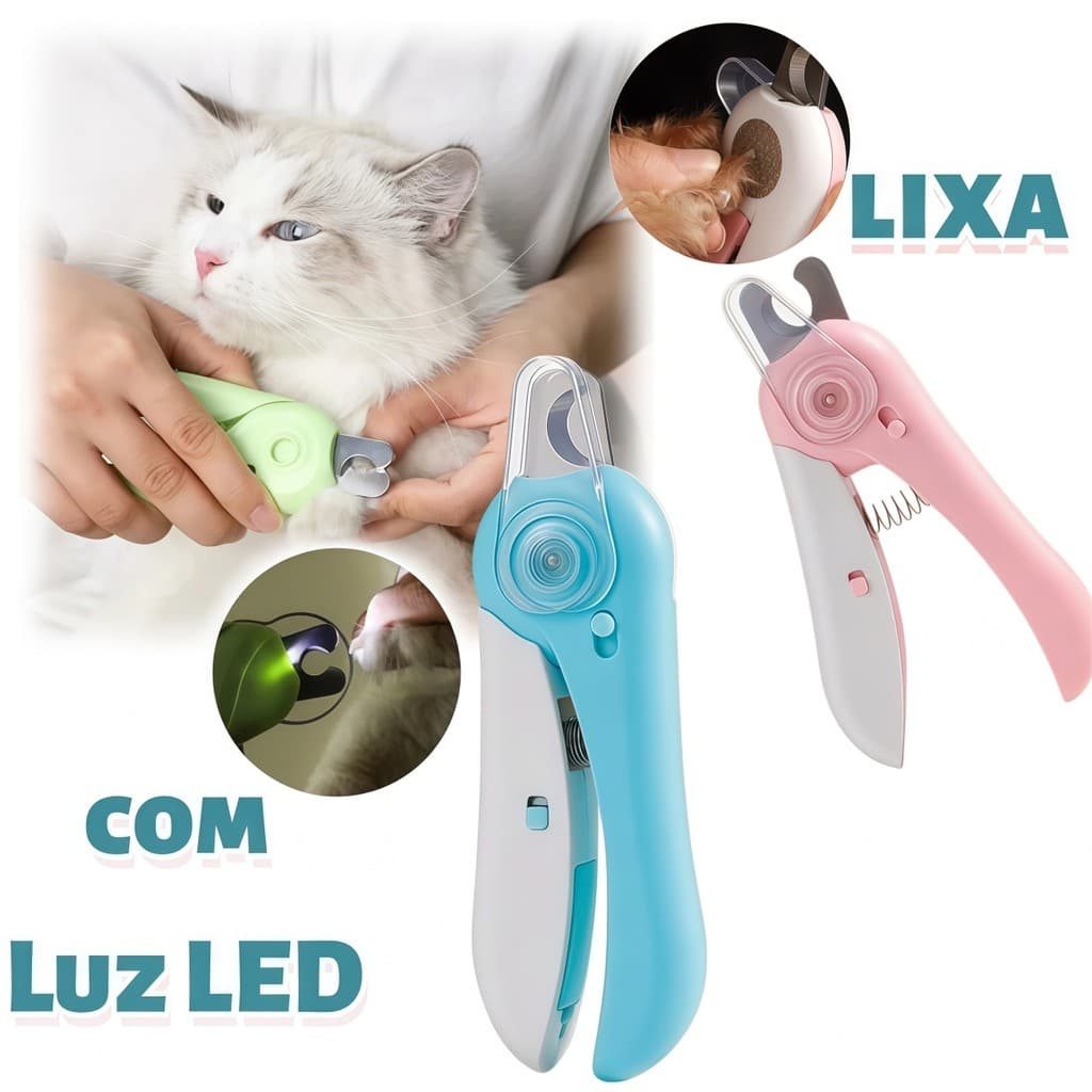 Kit Corte Unhas Pet Profissional, Alicate com Luz e Lixa Inclusos, Perfeito para Cães e Gatos