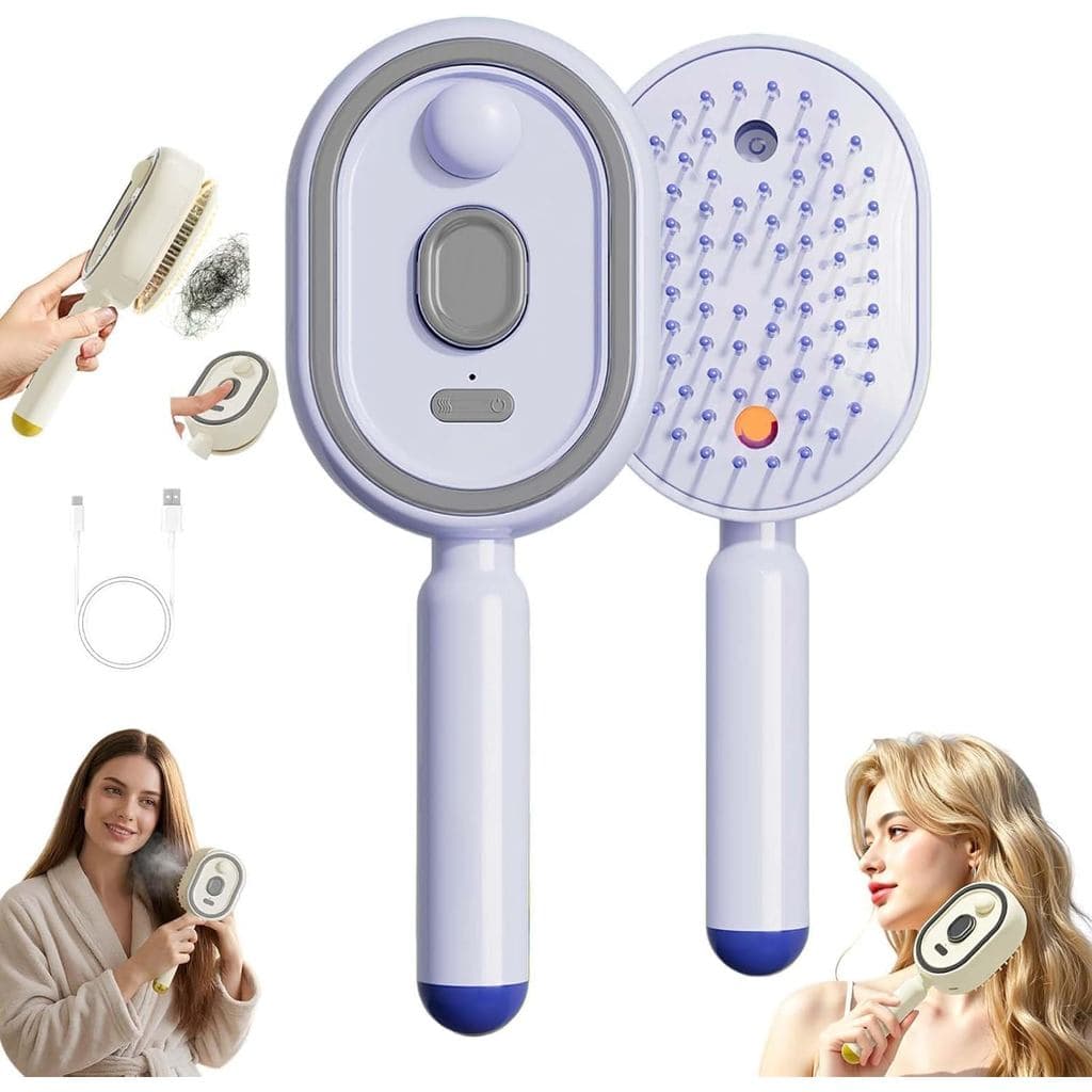 Escova a Vapor Elétrica, Alisador de Cabelo, Ferro a Vapor Recarregável com Spray, 3 em 1, Pente Desembaraçador Antiestá