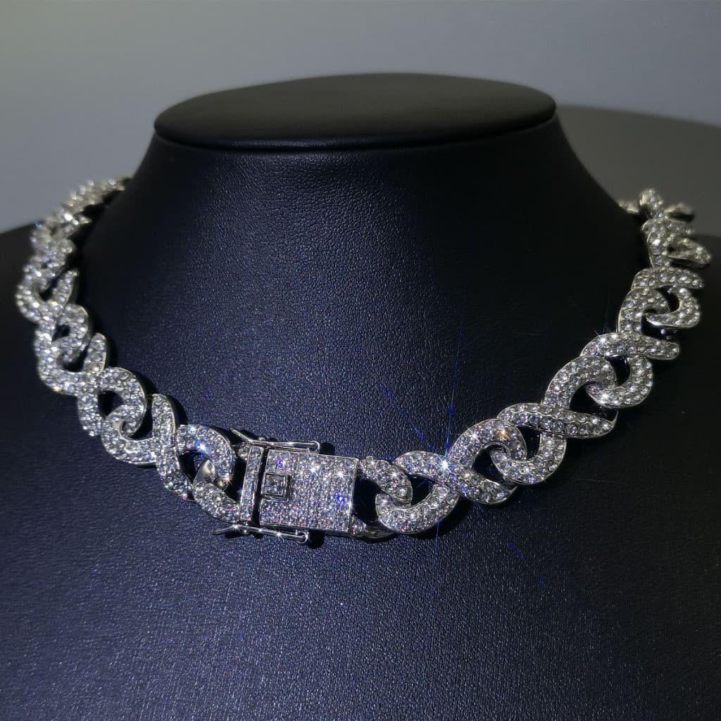Colar cubano de diamantes em estilo hip-hop moderno, combinado com uma pulseira de diamantes, colar de 8 fileiras, conju