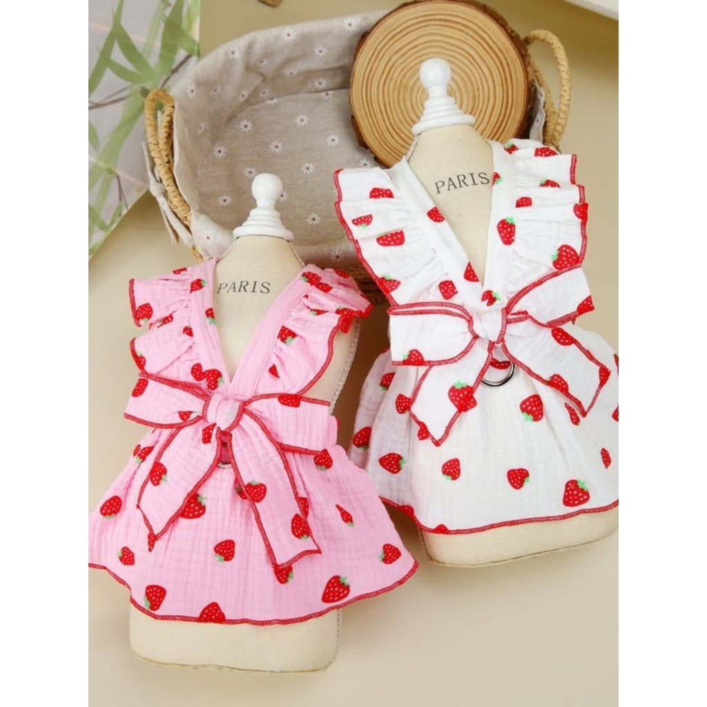 Pet Bichon Teddy pequeno filhote de cachorro roupas para cães morango vestido de princesa primavera verão fio de algodão