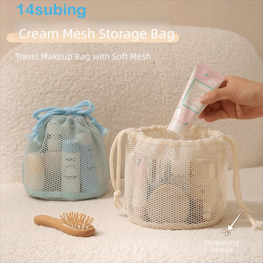 SUBING Bolsa De Maquiagem De Malha , Cosmética De Nylon Multiuso De Gaze Multifuncional De Armazenamento De Viagem Com C