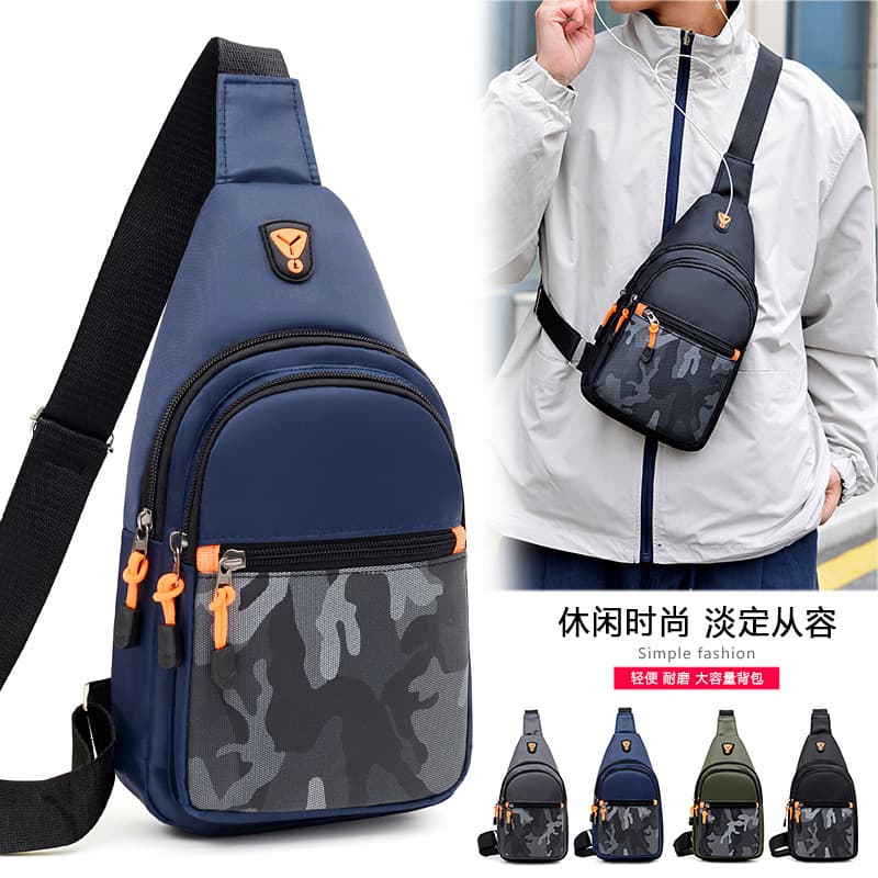 Bolsa de peito masculina esportiva Casual bolsa de peito pano de náilon preto Crossbody bolsa de ombro pequena mochila