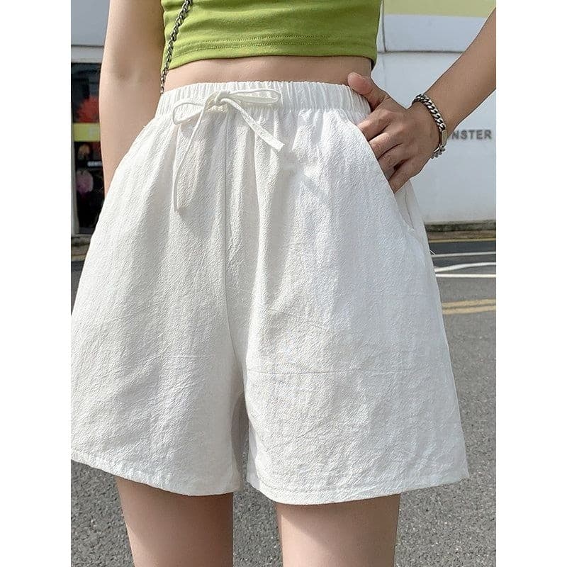 Esportes casuais Shorts cânhamo 2025 verão novo estilo solto casa fina a linha calças de pijama cintura alta calças larg