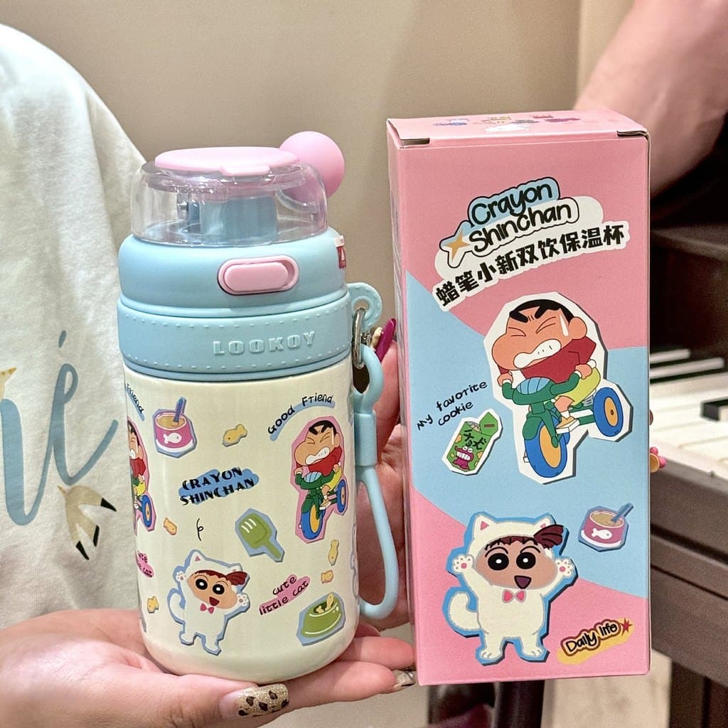 2026 novo produto Crayon Shin-Chan copo térmico de aço inoxidável bonito palha de alto valor feminino copo de água portá