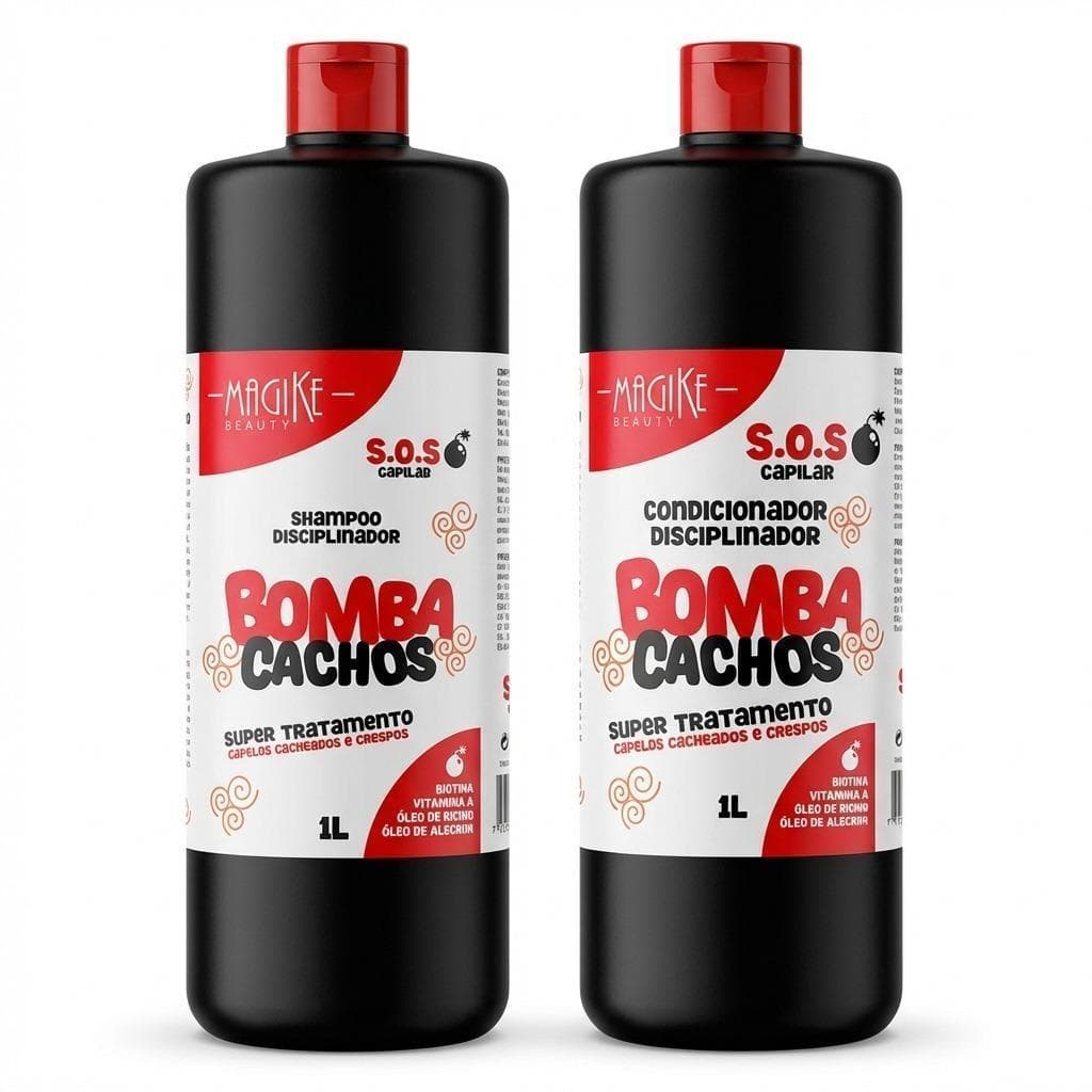 Kit Shampoo Condicionador Magike Beauty Bomba Cachos 1L+1L Cachos Definidos Cacheados Crespos