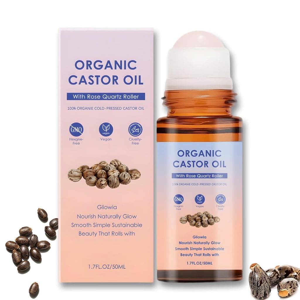 Óleo de Rícino Orgânico com Esfera de Quartzo Rosa – Sérum Hidratante para a Pele do Rosto e Olhos – Roller Calmante par