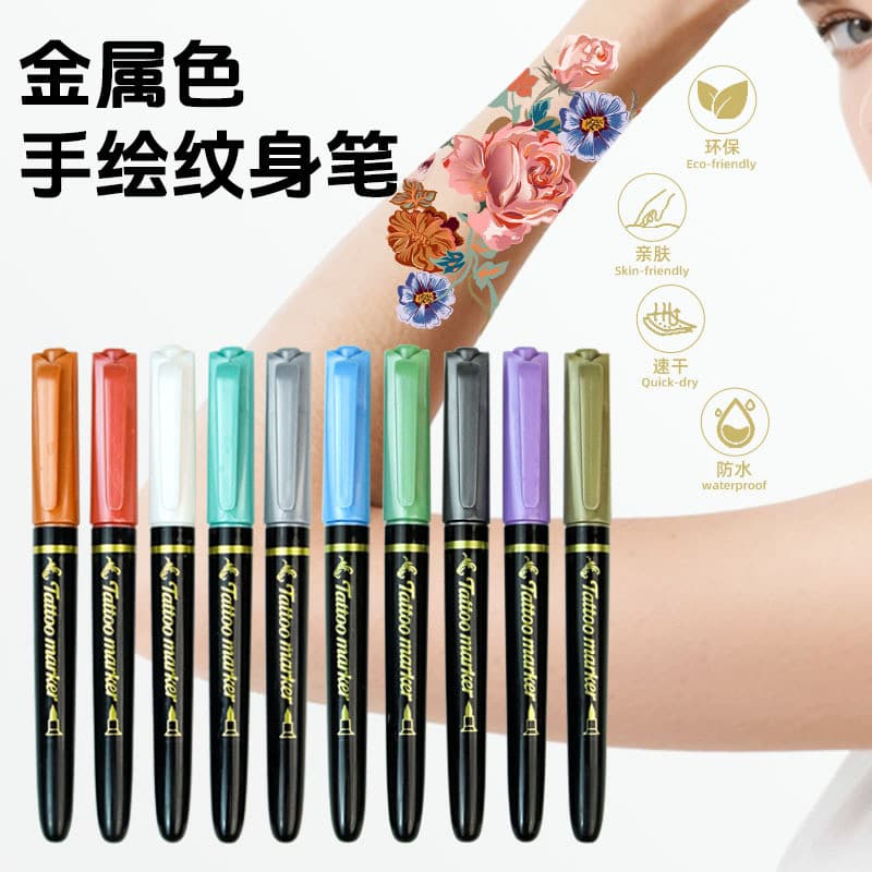 Escudo Glitter metálico tatuagem caneta marcador de pintura corporal ponta macia lavável festa de férias escova de pele