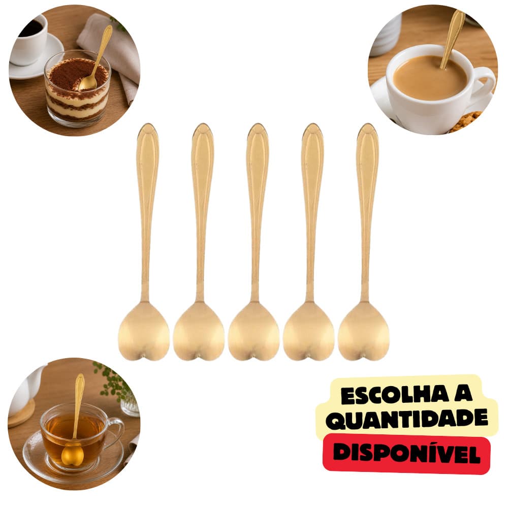 5/10 Colher Coração Fofa para Cozinha Mesa Posta Douradas Café Sobremesa Chá Aço Inoxidável