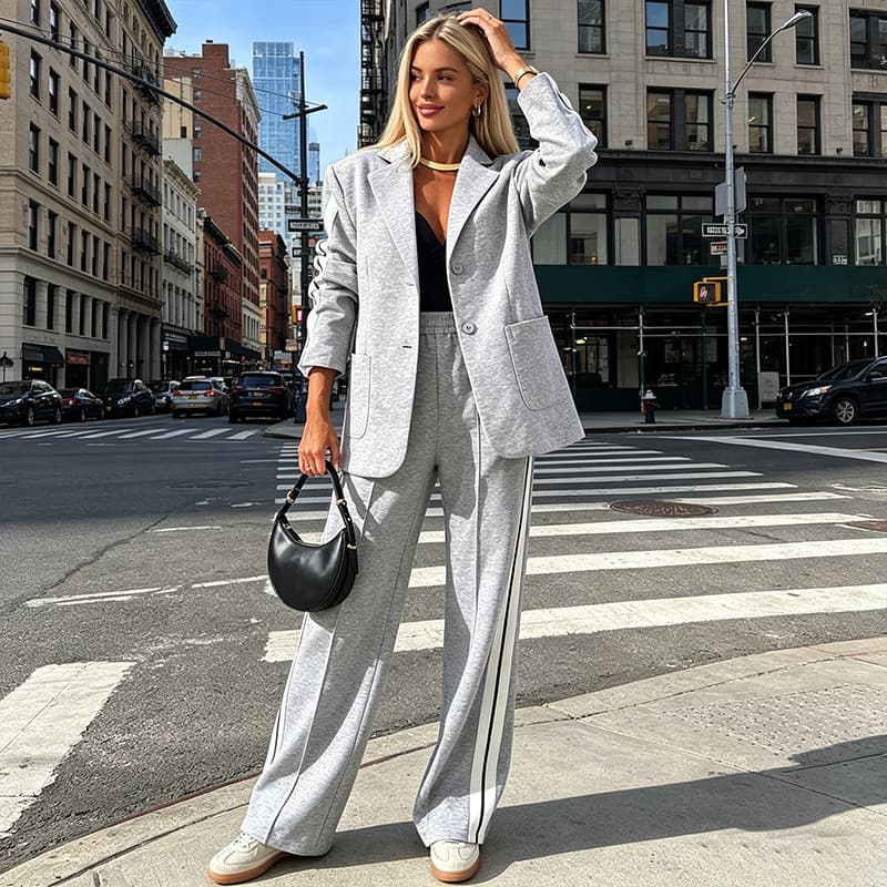 Conjunto Feminino Casual Blazer e Calça Pantalona Alfaiataria Clássico Elegante para a Primavera