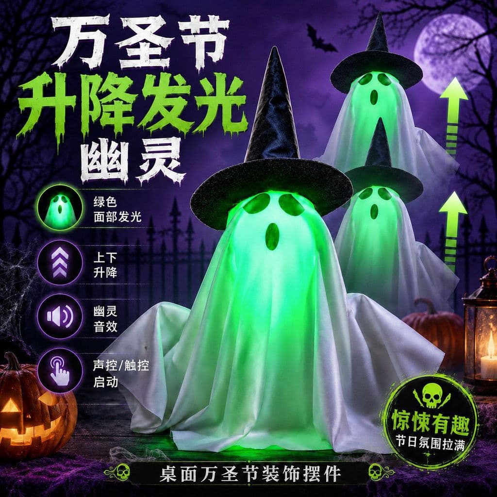 Novo Produto de Halloween: Decoração/Brinquedo Fantasma Pequeno com Elevação Elétrica, Lanterna de Abóbora Fantasma Assu