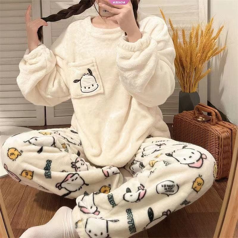 Pijamas de flanela para meninas, roupa de baixo quente para inverno e outono, um belo presente.