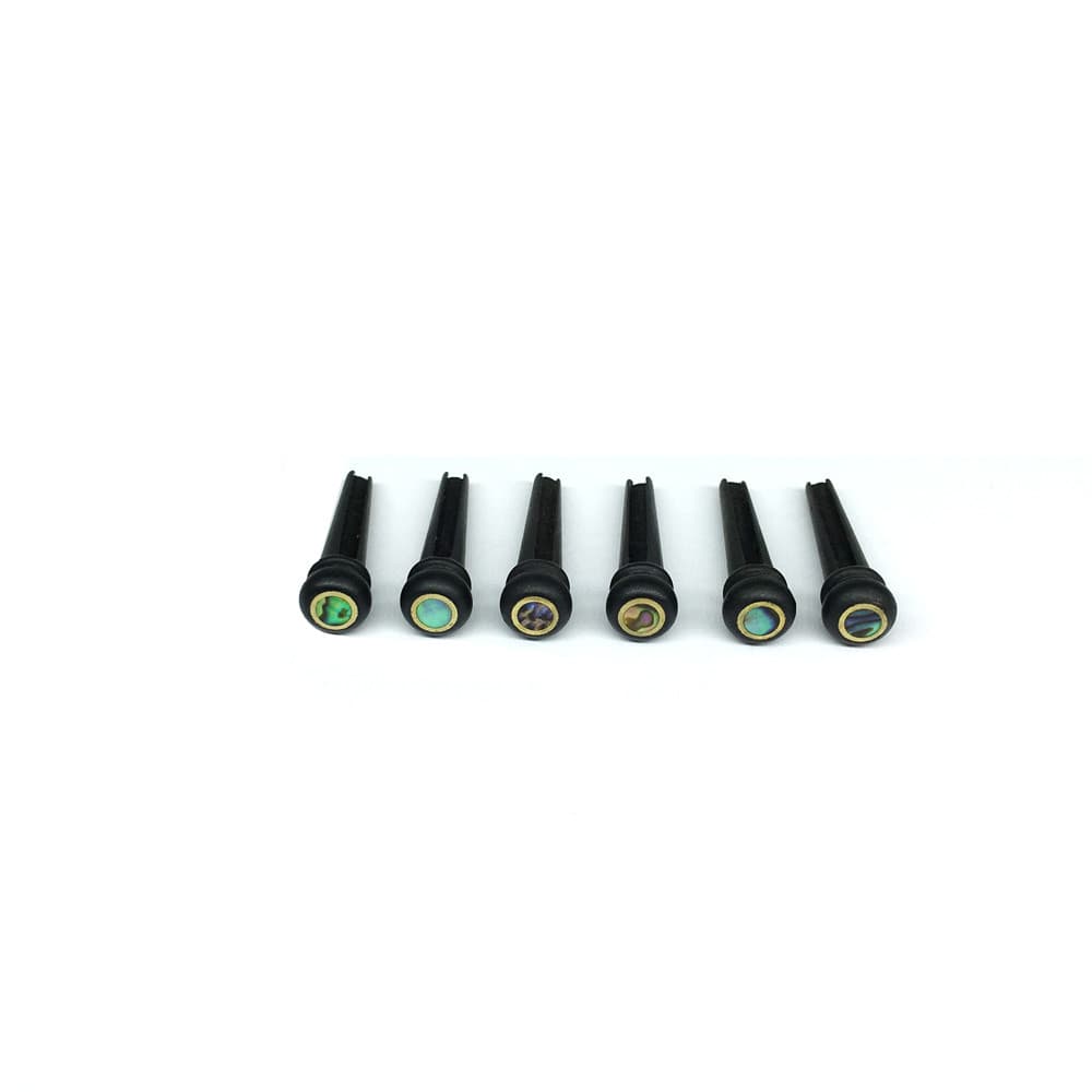 Conjunto de 6 peças de pinos de ponte de guitarra Mingzhe com ponto de abalone verde, peças acústicas, acessórios, ébano
