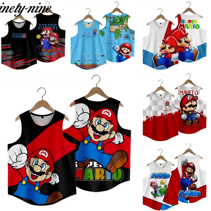 Camiseta Sem Mangas Personalizável com Nome e Número do Super Mario para Homens, Camisa Estampada de Jogo Retrô, Roupas