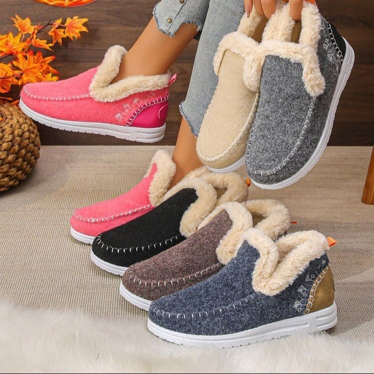 Botas de algodão femininas para o inverno, com forro de lã espesso, botas de neve, botas curtas práticas de calçar com u