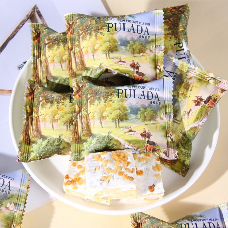 Britânico PULADA PULADA PULADA Sen Série Leite de Coco Cru Fu Coco Floco de Neve Crocante Nougat Doces de Casamento Lanc