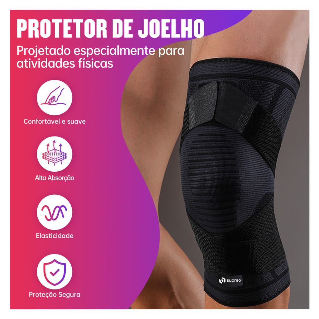 Joelheira Ortopédica Compressão 360 Ajustável Alívio Dores Menisco Tendinite Academia Corrida