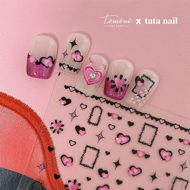 Adesivos de unhas em formato de coração dourados e prateados, decorações DIY em relevo 5D com chamas vermelhas e coraçõe