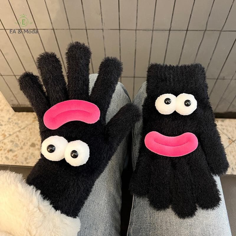 EA & Moda Adorável Coral Veludo Quente Luvas Peludas Estilo Coreano Inverno Neve Versátil Pelúcia Engrossado À Prova De