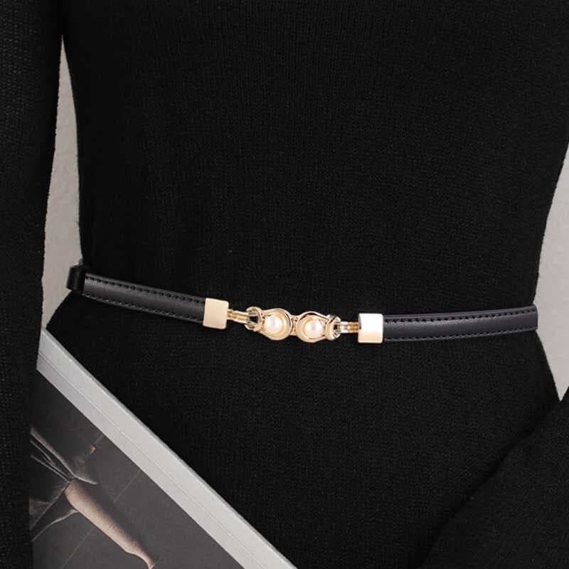 Par fivela cinto feminino cinto fino couro genuíno moda decorativa cinto com vestido cintura estreita senhoras cintura c
