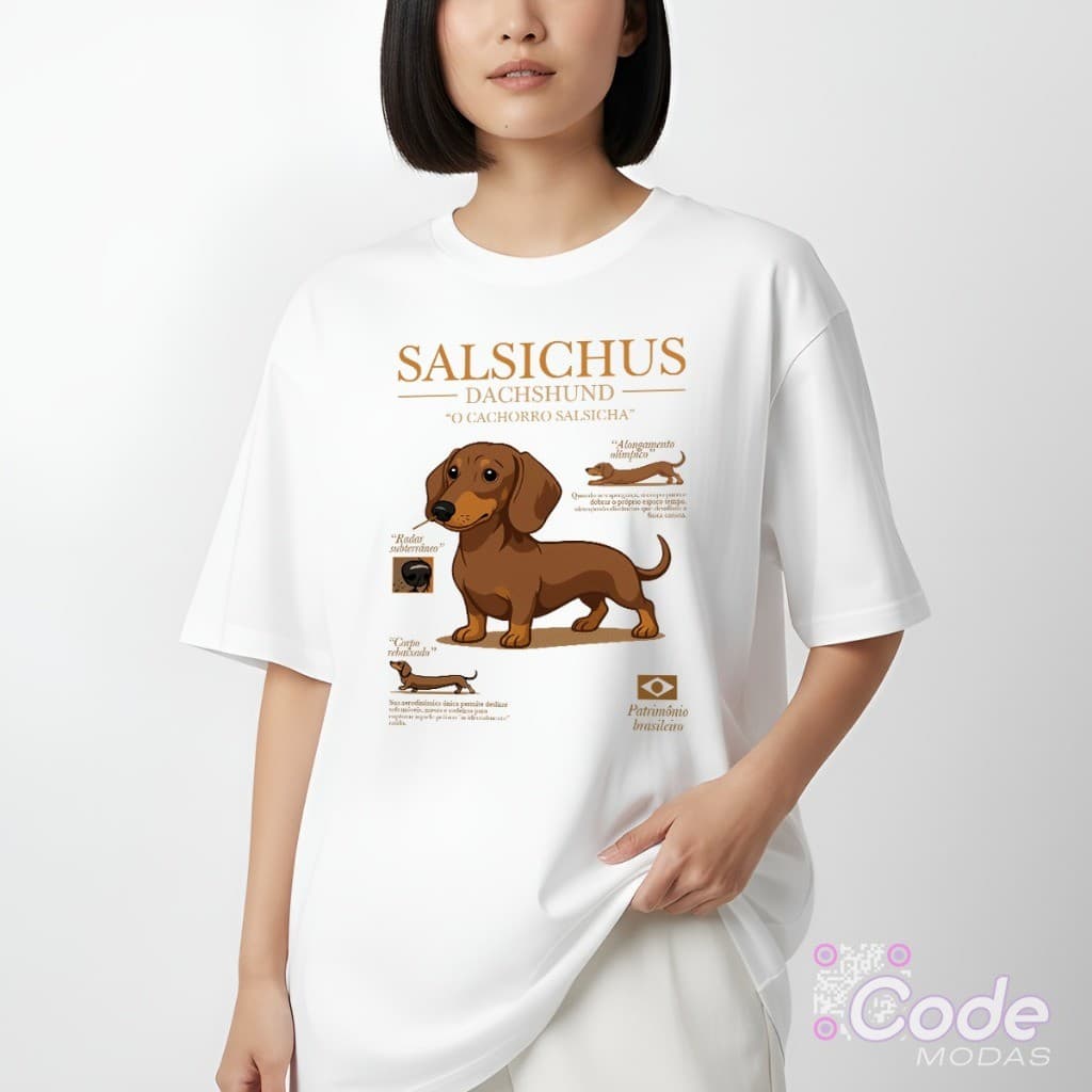 Camiseta 100% Algodão Cachorro Salsicha Caramelo Unissex Camisa Dog