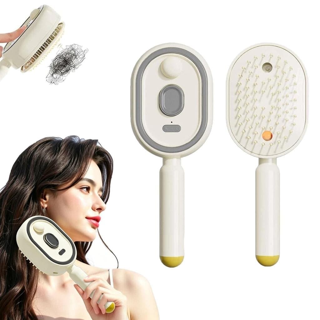 Escova de Massagem com Almofada de Ar e Spray Elétrico, Escova de Cabelo Elétrica 3 em 1 com Spray de Névoa, Autolimpant