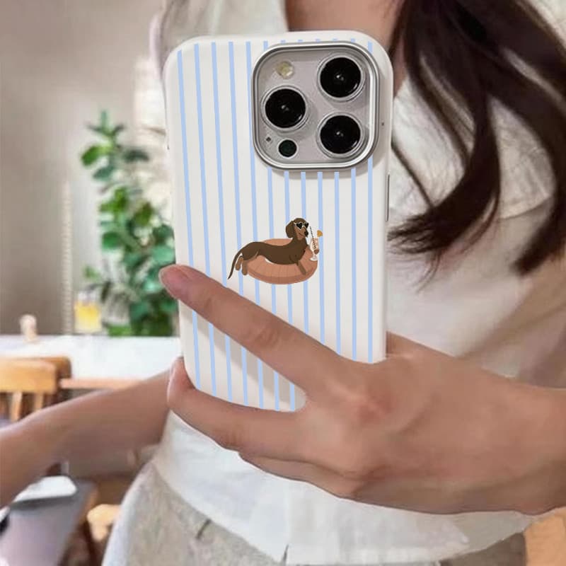 Capinha para iPhone 17/16/15/14/13/12 Pro Max Capa celular dachshund listrado textura couro simples anti queda