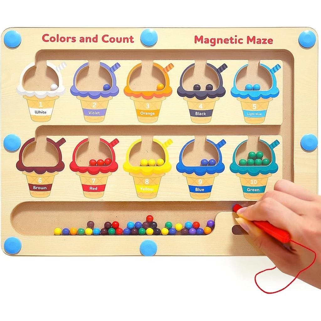 Labirinto Magnético de Cores e Números - Brinquedos para Crianças de 3, 4 e 5 Anos, Quebra-Cabeça de Madeira para Corres