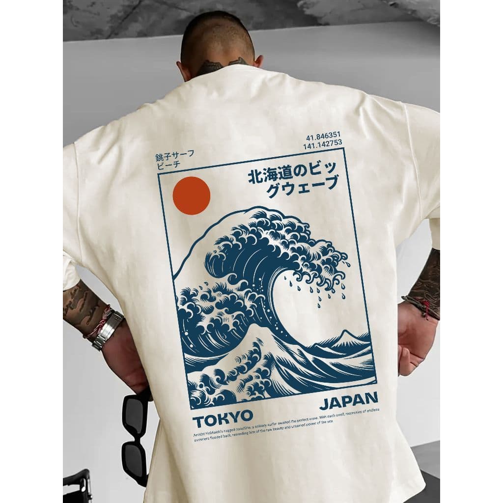 Camisa t shirt algodão casual Masculina streetwear masculina estilosa estampada ONDA JAPAN