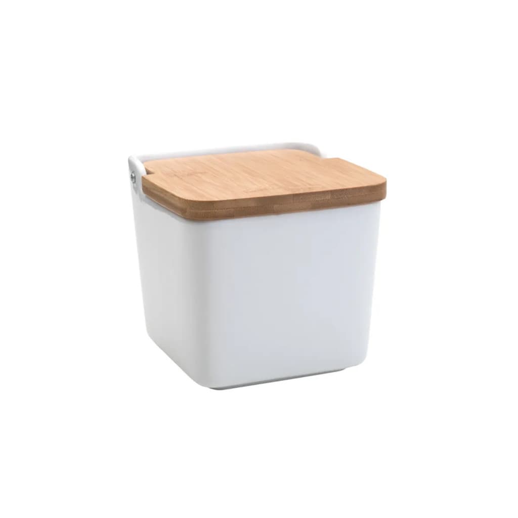 Saleiro Porcelana Com Tampa de Bambu