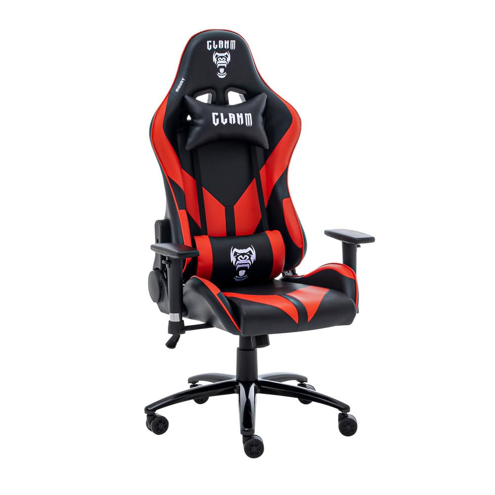 Cadeira Gamer CLANM CM081 Preta e Vermelha Couro Sintético PU Aço Reforçado Braços Fixos Reclinável até 120kg